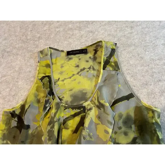 The Limited Yellow Gray Ruffled Blouse Tank Top Size Medium - Picture 3 of 5
